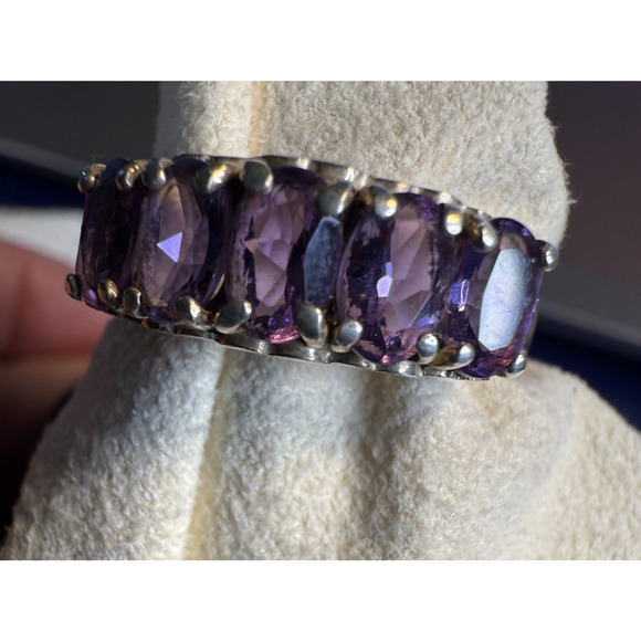 Vintage Sterling Silver Amethyst Ring CNA Thailand Size 10 Five Stone Band - Picture 8 of 11